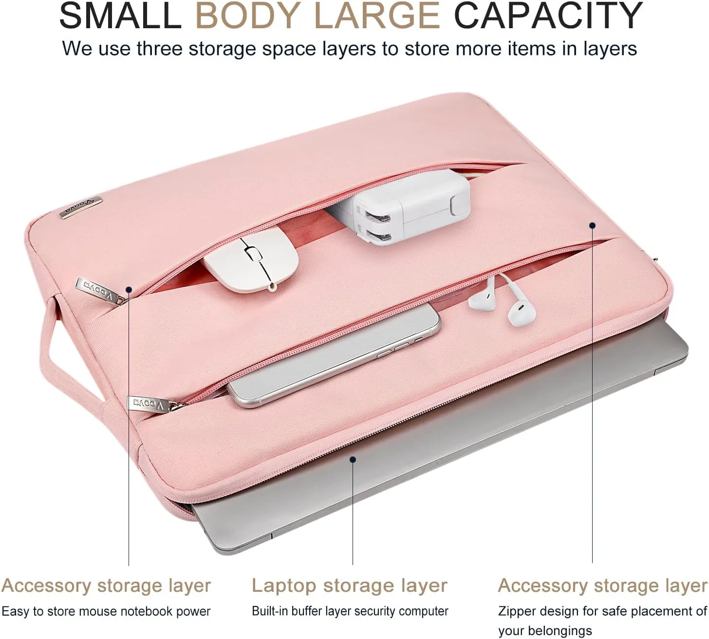 Voova 15.6-16 Inch Laptop Sleeve Carrying Case, Waterproof Computer Bag Cover Compatible with MacBook Pro 16 M3 M2 M1 Pro/Max 2023-2019, Dell XPS 15,15-16 Inch HP Lenovo Acer Asus Chromebook, Pink