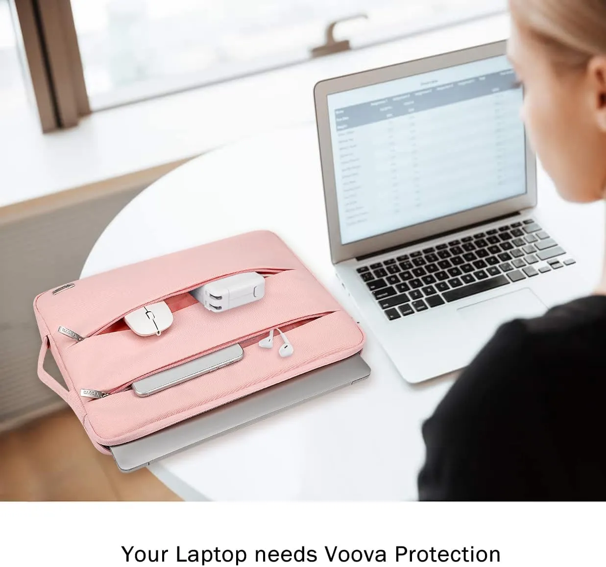 Voova 15.6-16 Inch Laptop Sleeve Carrying Case, Waterproof Computer Bag Cover Compatible with MacBook Pro 16 M3 M2 M1 Pro/Max 2023-2019, Dell XPS 15,15-16 Inch HP Lenovo Acer Asus Chromebook, Pink