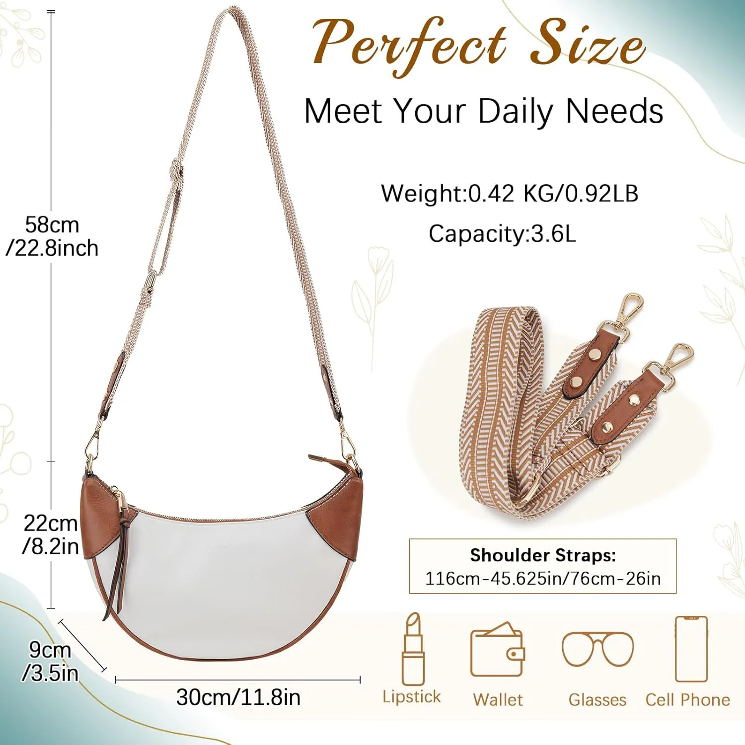 VX VONXURY Shoulder Bag for Women, Small Faux Leather Crescent Crossbody Purse with Zipper Closure, Fashion Underarm Handbag