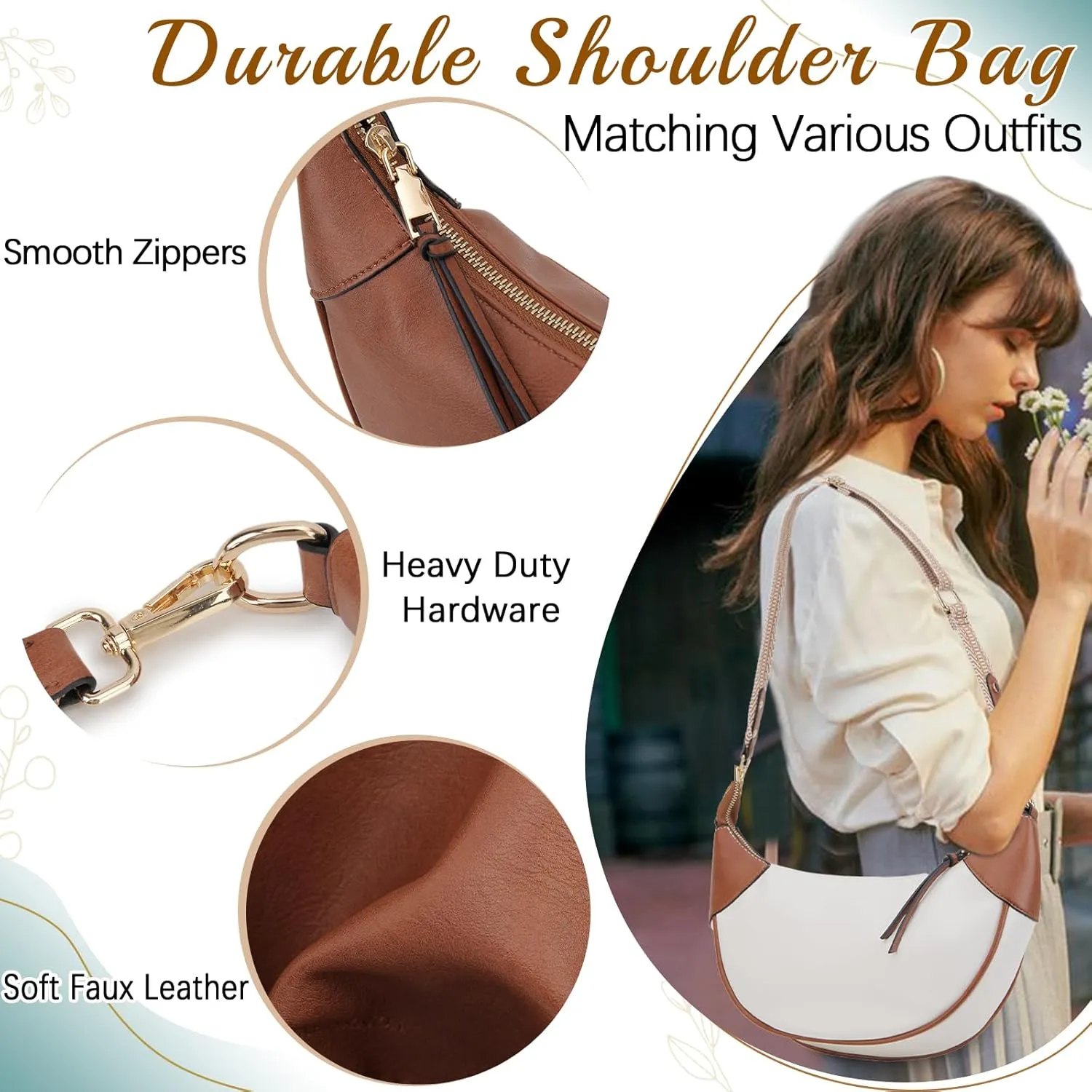 VX VONXURY Shoulder Bag for Women, Small Faux Leather Crescent Crossbody Purse with Zipper Closure, Fashion Underarm Handbag