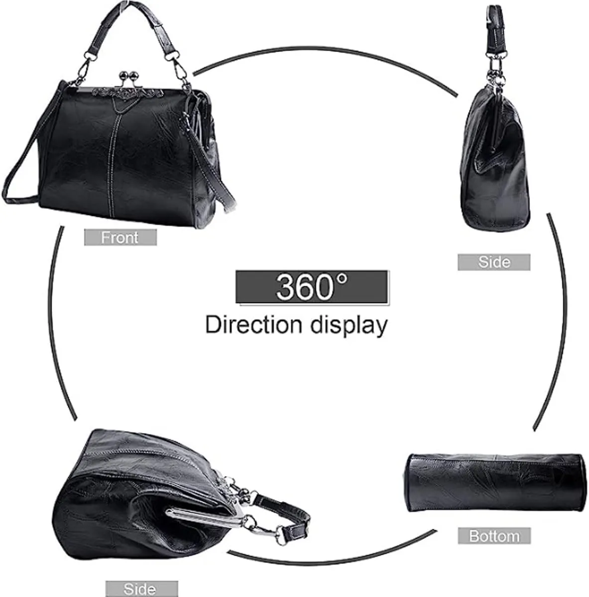 Women Retro Hollow Oil Wax PU Leather Handbag Multiple Collocations Handbags Kiss Lock Messenger Bag