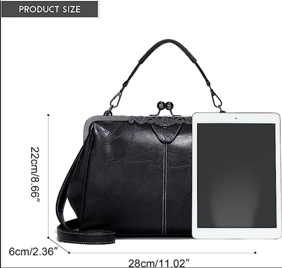 Women Retro Hollow Oil Wax PU Leather Handbag Multiple Collocations Handbags Kiss Lock Messenger Bag