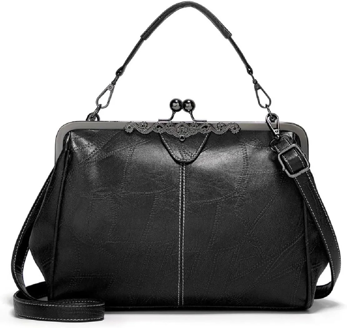 Women Retro Hollow Oil Wax PU Leather Handbag Multiple Collocations Handbags Kiss Lock Messenger Bag