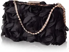 Women Rose Clutch, Evening Bag with Chain, Floral Purse for Wedding, Prom, Party