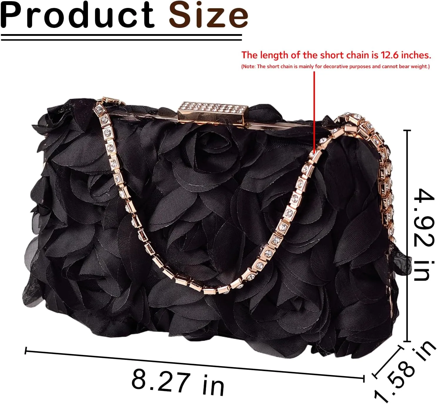 Women Rose Clutch, Evening Bag with Chain, Floral Purse for Wedding, Prom, Party