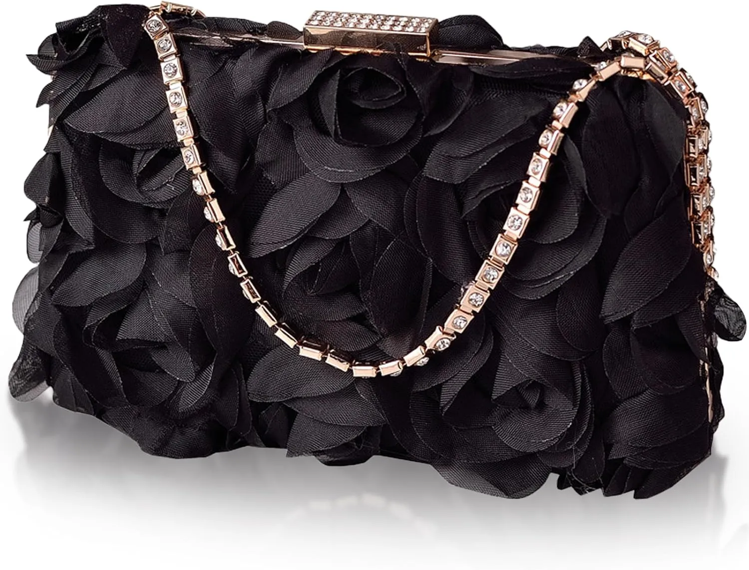 Women Rose Clutch, Evening Bag with Chain, Floral Purse for Wedding, Prom, Party